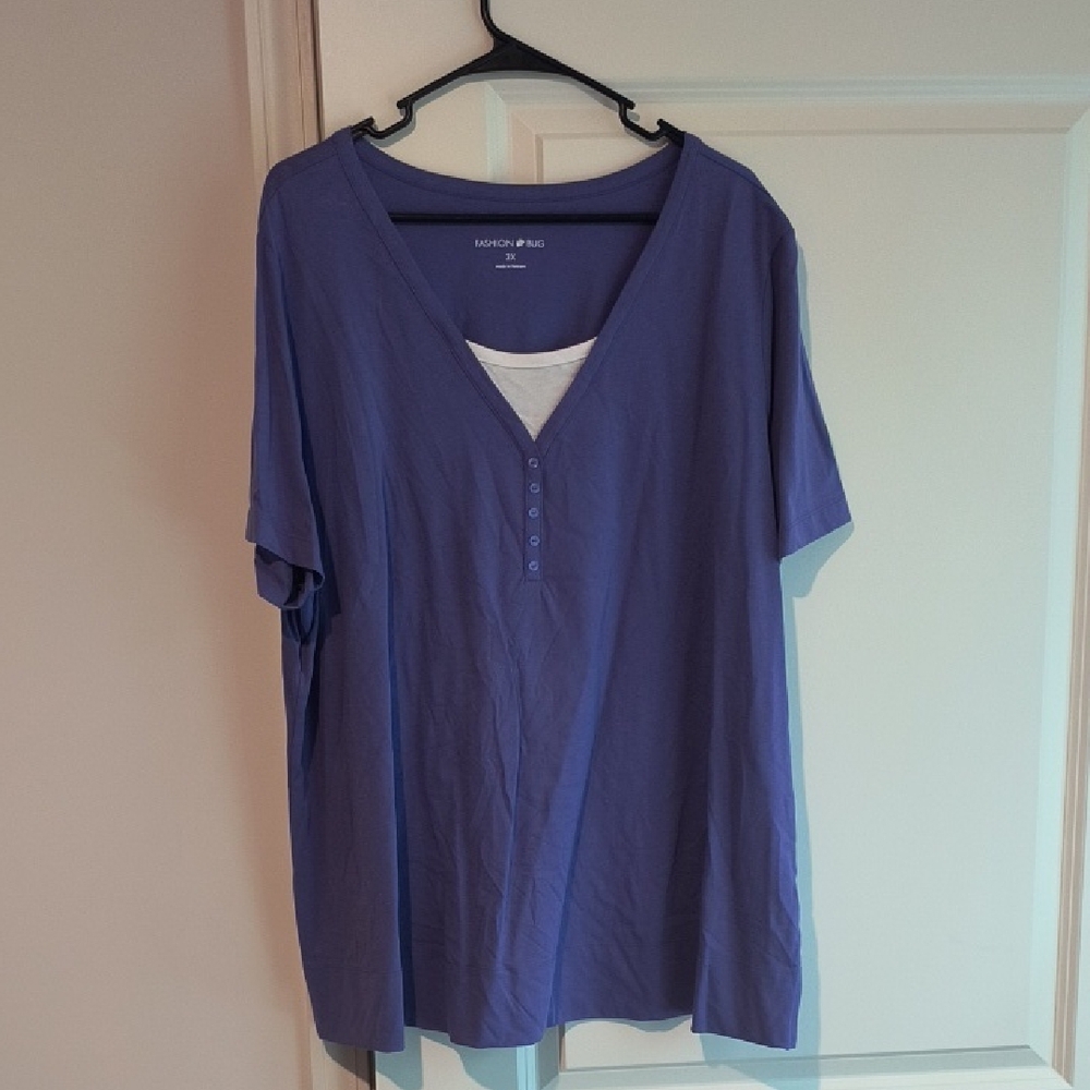 Woman Within Blue Relaxed Buttoned T-Shirt